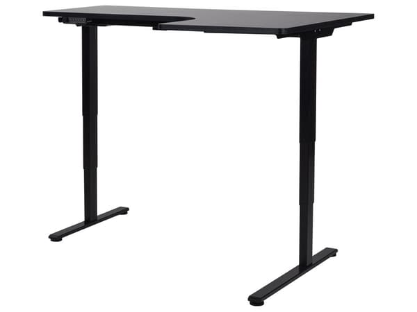 Työpöytä sähkösäädettävä L-muotoinen oikea 160 x 59 cm musta teräsrunko pöytälevy moderni tyyli