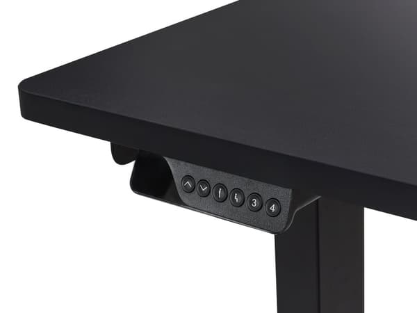 Työpöytä sähkösäädettävä L-muotoinen oikea 160 x 59 cm musta teräsrunko pöytälevy moderni tyyli