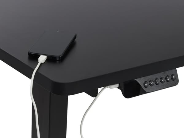 Työpöytä sähkösäädettävä L-muotoinen oikea 160 x 59 cm musta teräsrunko pöytälevy moderni tyyli