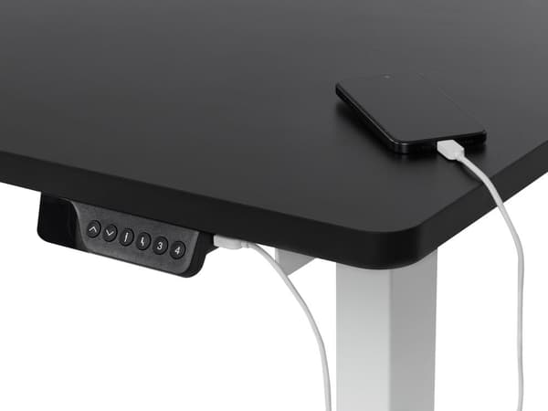 Elektrisk Justerbart Venstre Skrivebord Svart Bordplate Hvit Stålramme 160 x 59 cm Sitt og Stå L-formet Moderne Design