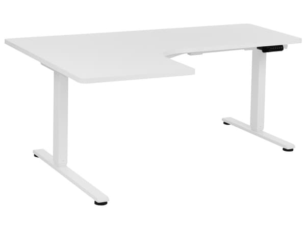 Elektrisk Justerbart Venstre Skrivebord Hvit Bordplate Hvit Stålramme 160 x 59 cm Sitt og Stå L-formet Moderne Design