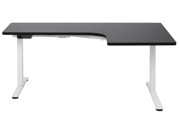 Elektrisk Justerbart Høyre Skrivebord Svart Bordplate Hvit Stålramme 160 x 59 cm Sitt og Stå L-formet Moderne Design