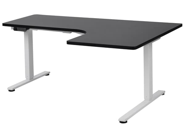 Elektrisk Justerbart Høyre Skrivebord Svart Bordplate Hvit Stålramme 160 x 59 cm Sitt og Stå L-formet Moderne Design