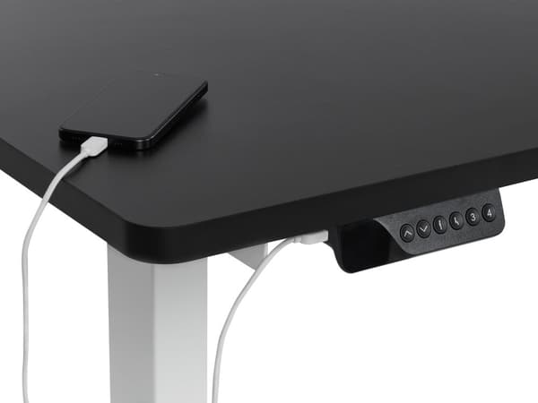 Elektrisk Justerbart Høyre Skrivebord Svart Bordplate Hvit Stålramme 160 x 59 cm Sitt og Stå L-formet Moderne Design