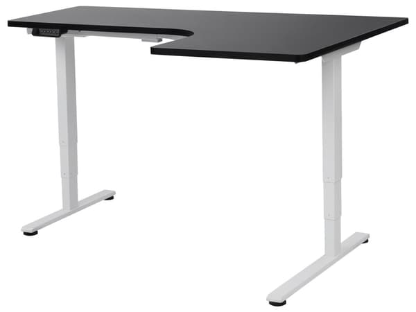 Elektrisk Justerbart Høyre Skrivebord Svart Bordplate Hvit Stålramme 160 x 59 cm Sitt og Stå L-formet Moderne Design