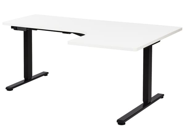Elektrisk Justerbart Høyre Skrivebord Hvit Bordplate Svart Stålramme 160 x 59 cm Sitt og Stå L-formet Moderne Design