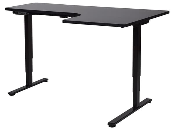 Elektrisk Justerbart Høyre Skrivebord Svart Bordplate Svart Stålramme 160 x 59 cm Sitt og Stå L-formet Moderne Design