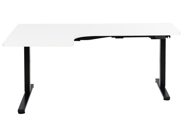 Elektrisk Justerbart Venstre Skrivebord Hvit Bordplate Svart Stålramme 160 x 59 cm Sitt og Stå L-formet Moderne Design