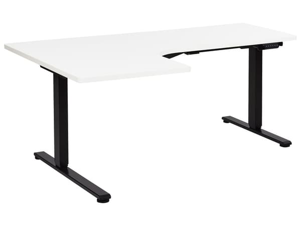 Elektrisk Justerbart Venstre Skrivebord Hvit Bordplate Svart Stålramme 160 x 59 cm Sitt og Stå L-formet Moderne Design