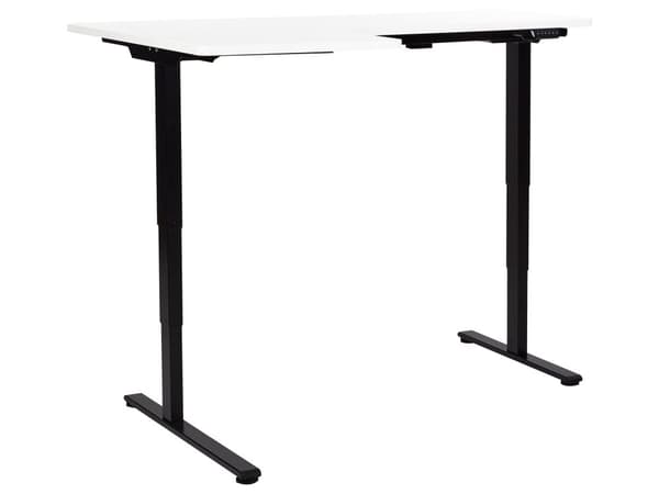 Elektrisk Justerbart Venstre Skrivebord Hvit Bordplate Svart Stålramme 160 x 59 cm Sitt og Stå L-formet Moderne Design