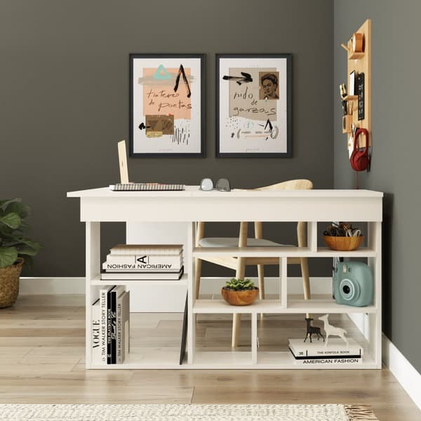 Chic Home Caarina kulmatyöpöytä hyllyköllä 129x120xK72 cm, valkoinen