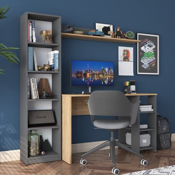 Chic Home Hannika työpöytä hyllyköllä 45x160xK162 cm, antrasiitti/beige