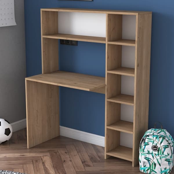 Chic Home Helka työpöytä hyllyköllä 40x113xK142 cm, ruskea/valkoinen