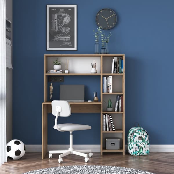 Chic Home Helka työpöytä hyllyköllä 40x113xK142 cm, ruskea/valkoinen