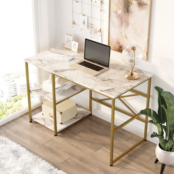 Chic Home Vivika työpöytä säilytystilalla 60x120xK75 cm, valkomarmori/kulta