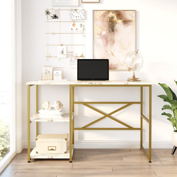 Chic Home Vivika työpöytä säilytystilalla 60x120xK75 cm, valkomarmori/kulta