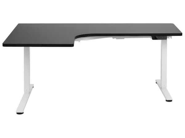 Elektriskt Höj- och Sänkbart Vänster Hörnskrivbord Svart Bordsskiva Vit Stålram 160 x 59 cm Sitta och Stå L-Formad Modern Design