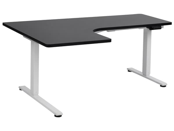 Elektriskt Höj- och Sänkbart Vänster Hörnskrivbord Svart Bordsskiva Vit Stålram 160 x 59 cm Sitta och Stå L-Formad Modern Design