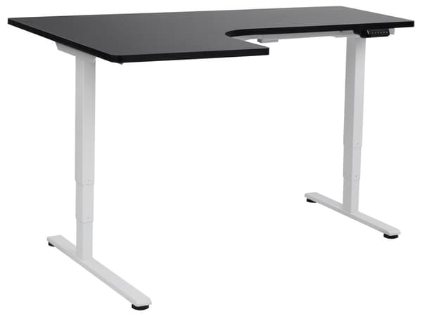 Elektriskt Höj- och Sänkbart Vänster Hörnskrivbord Svart Bordsskiva Vit Stålram 160 x 59 cm Sitta och Stå L-Formad Modern Design