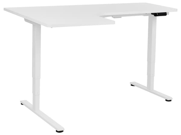 Elektriskt Höj- och Sänkbart Vänster Hörnskrivbord Vit Bordsskiva Vit Stålram 160 x 59 cm Sitta och Stå L-Formad Modern Design