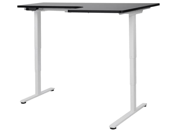 Elektriskt Höj- och Sänkbart Höger Hörnskrivbord Svart Bordsskiva Vit Stålram 160 x 59 cm Sitta och Stå L-Formad Modern Design