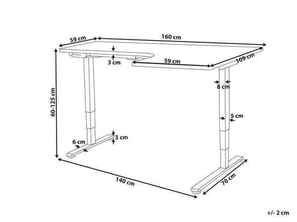 Elektriskt Höj- och Sänkbart Höger Hörnskrivbord Vit Bordsskiva Vit Stålram 160 x 59 cm Sitta och Stå L-Formad Modern Design