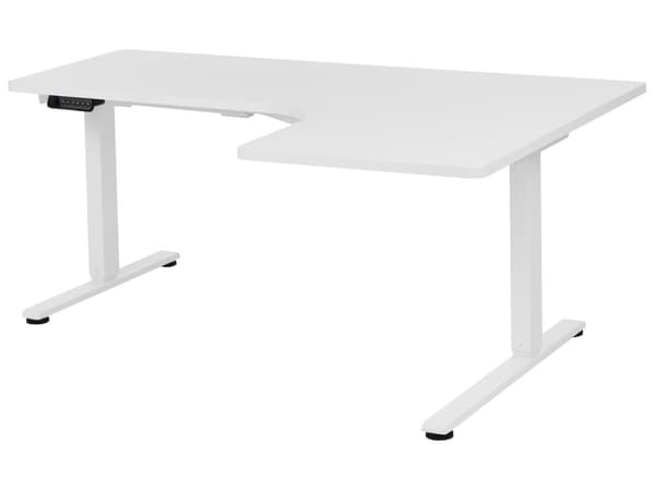 Elektriskt Höj- och Sänkbart Höger Hörnskrivbord Vit Bordsskiva Vit Stålram 160 x 59 cm Sitta och Stå L-Formad Modern Design