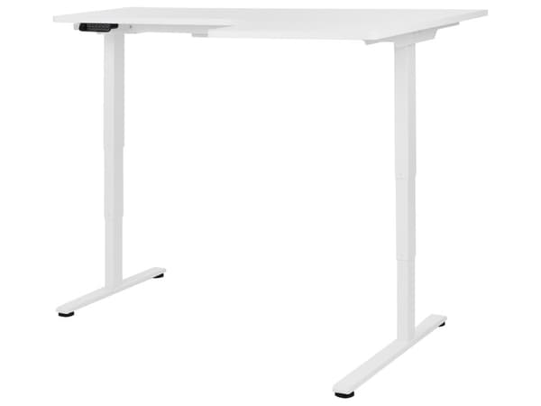 Elektriskt Höj- och Sänkbart Höger Hörnskrivbord Vit Bordsskiva Vit Stålram 160 x 59 cm Sitta och Stå L-Formad Modern Design