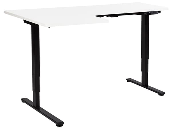 Elektriskt Höj- och Sänkbart Vänster Hörnskrivbord Vit Bordsskiva Svart Stålram 160 x 59 cm Sitta och Stå L-Formad Modern Design