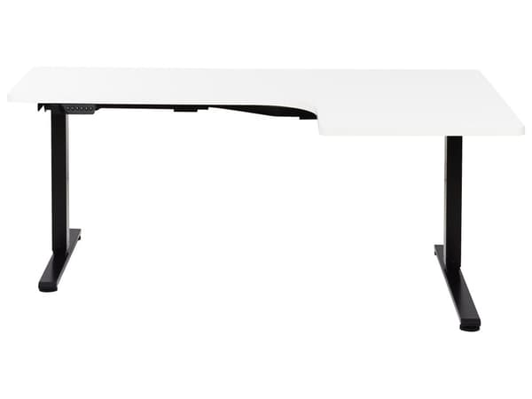 Elektriskt Höj- och Sänkbart Höger Hörnskrivbord Vit Bordsskiva Svart Stålram 160 x 59 cm Sitta och Stå L-Formad Modern Design