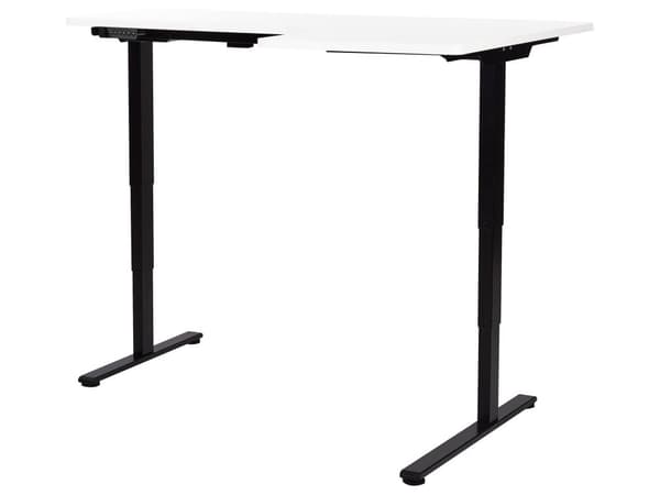 Elektriskt Höj- och Sänkbart Höger Hörnskrivbord Vit Bordsskiva Svart Stålram 160 x 59 cm Sitta och Stå L-Formad Modern Design