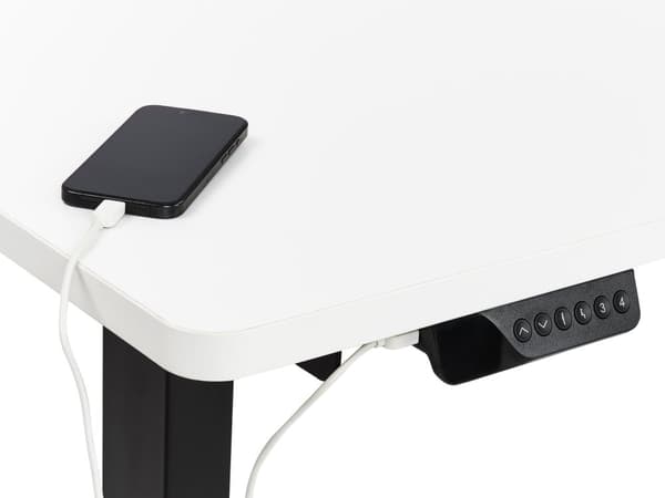 Elektriskt Höj- och Sänkbart Höger Hörnskrivbord Vit Bordsskiva Svart Stålram 160 x 59 cm Sitta och Stå L-Formad Modern Design
