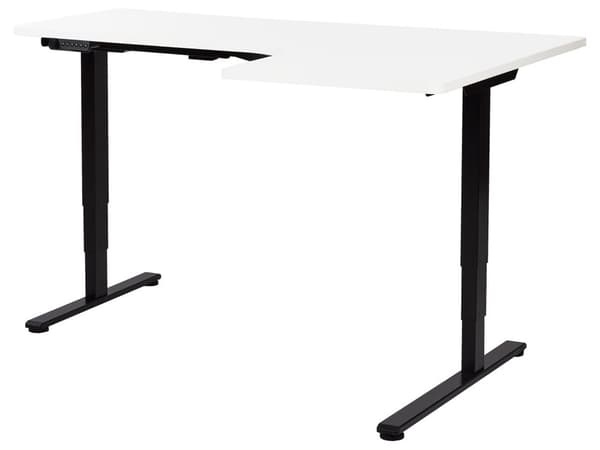Elektriskt Höj- och Sänkbart Höger Hörnskrivbord Vit Bordsskiva Svart Stålram 160 x 59 cm Sitta och Stå L-Formad Modern Design