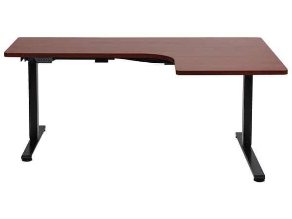 Elektriskt Höj- och Sänkbart Höger Hörnskrivbord Mörkt Trä Bordsskiva Svart Stålram 160 x 59 cm Sitta och Stå L-Formad Modern Design