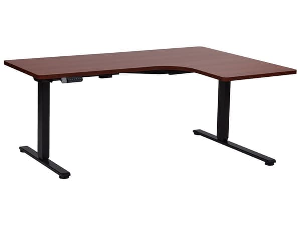 Elektriskt Höj- och Sänkbart Höger Hörnskrivbord Mörkt Trä Bordsskiva Svart Stålram 160 x 59 cm Sitta och Stå L-Formad Modern Design