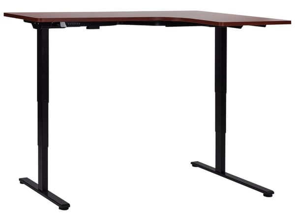 Elektriskt Höj- och Sänkbart Höger Hörnskrivbord Mörkt Trä Bordsskiva Svart Stålram 160 x 59 cm Sitta och Stå L-Formad Modern Design