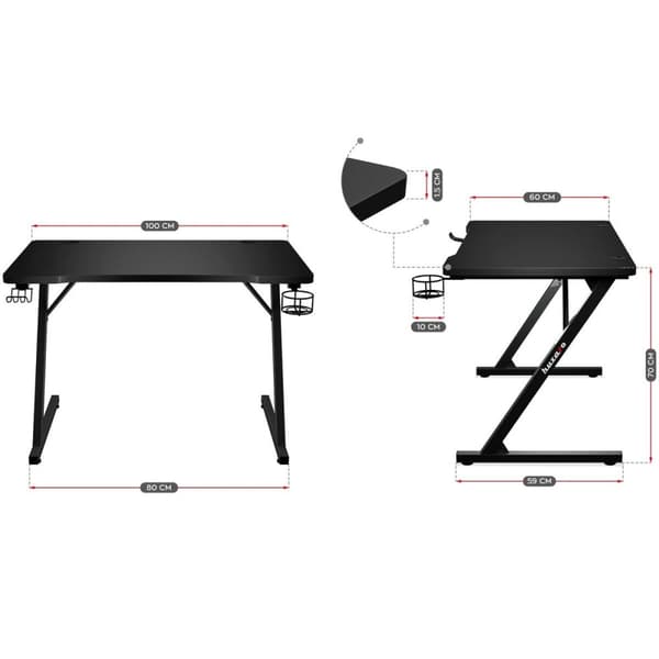 Skrivbord Huzaro HZ-Hero 1.8 Black Svart Stål