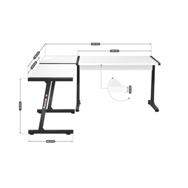 Skrivebord Huzaro HZ-Hero 6.0 Hvid Stål Kulfiber 178 x 4 x 112 cm