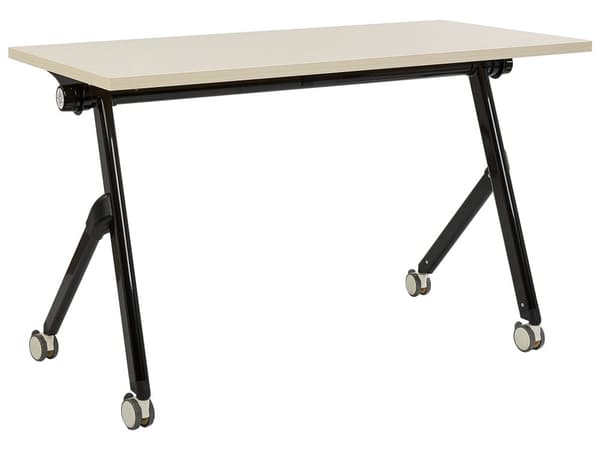 Kontorsbord Svart Metallram Ljust Trä MFC Bordsskiva 120 x 60 cm Fällbart Portabelt Mobilt Skrivbord med Hjul Modern Design Kontor Arbetsrum