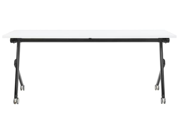 Sammenleggbart Skrivebord med Hvit og Svart Metallramme MFC Bordplate 180 x 60 cm Sammenleggbart Mobilt Bord med Hjul Moderne Design