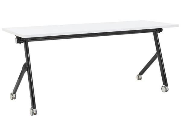Sammenleggbart Skrivebord med Hvit og Svart Metallramme MFC Bordplate 180 x 60 cm Sammenleggbart Mobilt Bord med Hjul Moderne Design