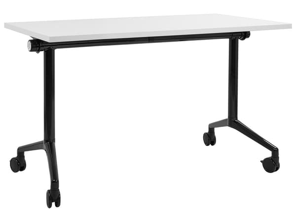Sammenleggbart Skrivebord med Hvit og Svart Metallramme MFC Bordplate 120 x 60 cm Sammenleggbart Mobilt Bord med Hjul Moderne Design