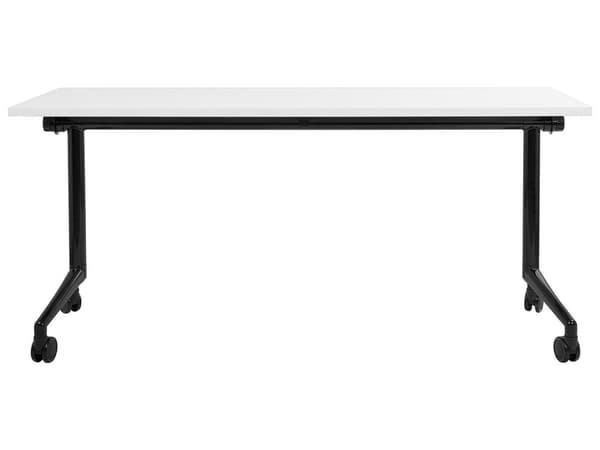 Sammenleggbart Skrivebord med Hvit og Svart Metallramme MFC Bordplate 160 x 60 cm Sammenleggbart Mobilt Bord med Hjul Moderne Design
