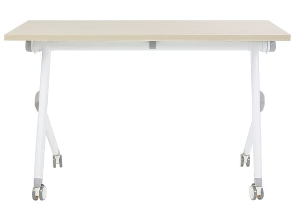 Sammenleggbart Skrivebord i Lyst Tre og Hvit Metallramme MFC Bordplate 120 x 60 cm Sammenleggbart Mobilt Bord med Hjul Moderne Design