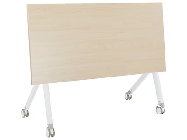 Sammenleggbart Skrivebord i Lyst Tre og Hvit Metallramme MFC Bordplate 120 x 60 cm Sammenleggbart Mobilt Bord med Hjul Moderne Design