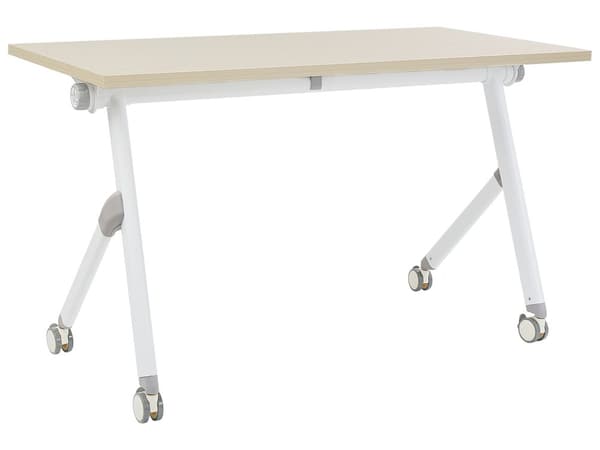 Sammenleggbart Skrivebord i Lyst Tre og Hvit Metallramme MFC Bordplate 120 x 60 cm Sammenleggbart Mobilt Bord med Hjul Moderne Design
