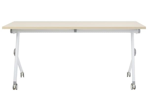 Sammenleggbart Skrivebord i Lyst Tre og Hvit Metallramme MFC Bordplate 160 x 60 cm Sammenleggbart Mobilt Bord med Hjul Moderne Design