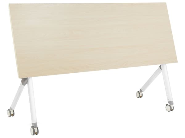Sammenleggbart Skrivebord i Lyst Tre og Hvit Metallramme MFC Bordplate 160 x 60 cm Sammenleggbart Mobilt Bord med Hjul Moderne Design