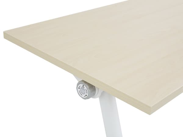 Sammenleggbart Skrivebord i Lyst Tre og Hvit Metallramme MFC Bordplate 160 x 60 cm Sammenleggbart Mobilt Bord med Hjul Moderne Design