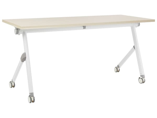 Sammenleggbart Skrivebord i Lyst Tre og Hvit Metallramme MFC Bordplate 160 x 60 cm Sammenleggbart Mobilt Bord med Hjul Moderne Design